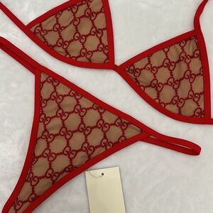 Red Designer Women's Swimwear Set